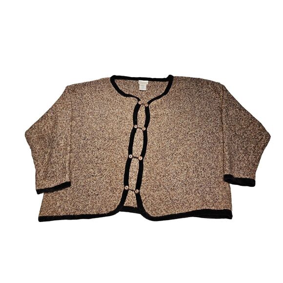 Coldwater Creek Cardigan Sz 2X Sweater Black Trim Scoop Neck Brown Tweed - Picture 7 of 9